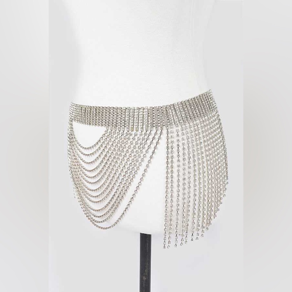 Rhinestone Chain Layered Statement Belt - Picture 2 of 3